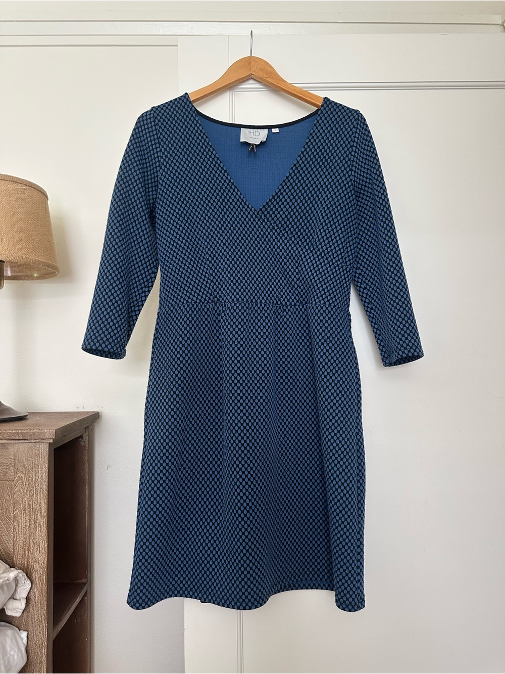 Anthropologie - HD in Paris Blue Diamond-Print V-Neck Long Sleeve Dress